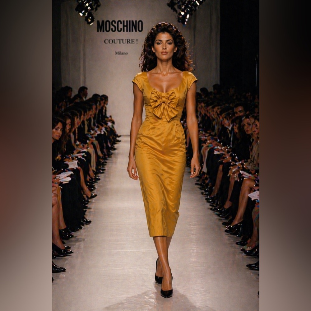Moschino Cheap Chic S/S 90s Y2k 90s Yellow Bow Runway Vintage Midi Dress 6